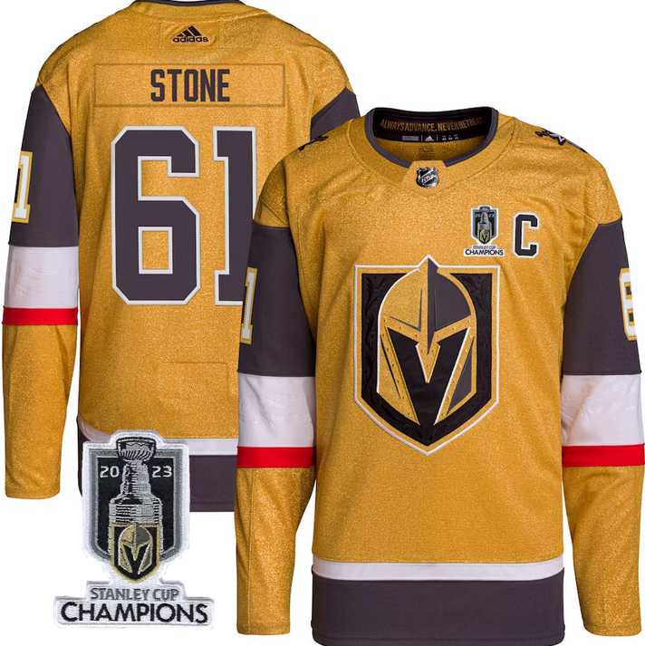 Men%27s Vegas Golden Knights #61 Mark Stone Gold 2023 Stanley Cup Champions Stitched Jersey->vegas golden knights->NHL Jersey